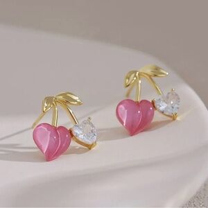Adorable Cherry Heart stud earrings
